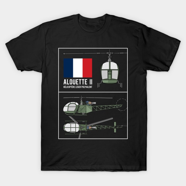 Alouette II French Helicopter Color Diagram Gift T-Shirt by Battlefields